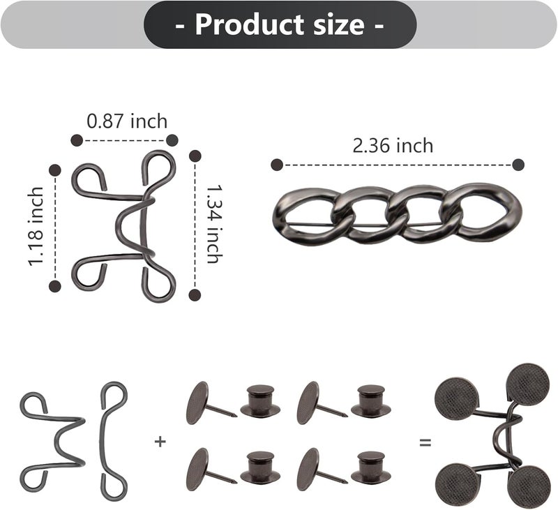 ROPAKED 6 Set Pant Waist Tightener Buttons Pins for Loose Jeans Reusable Waist Cincher Clip Metal Brooch for Clothing Dresses Skirts No Sewing Decoration Accessories（Black - Image 5